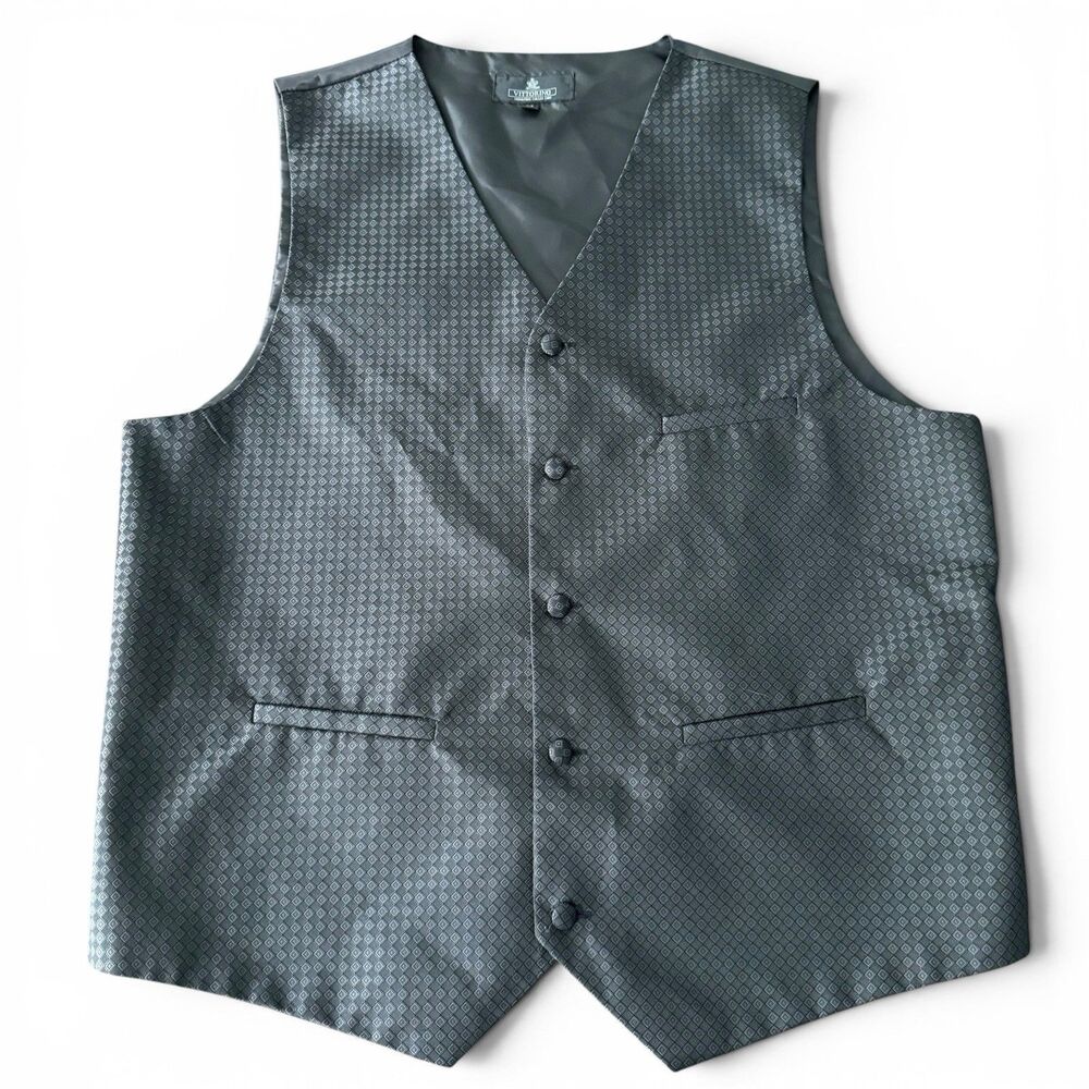 Vittorino Signature Collection Vest Mens M Gray Geometric Print 5 Button Formal